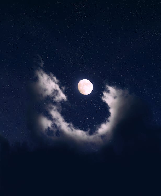Free Full Moon Surrounded by Clouds Stock Photo