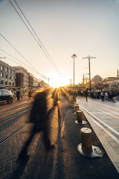 Dynamic long exposure of street life in Istanbul at sunset, capturing vibrant urban atmosphere.. pexels, dynamic, long