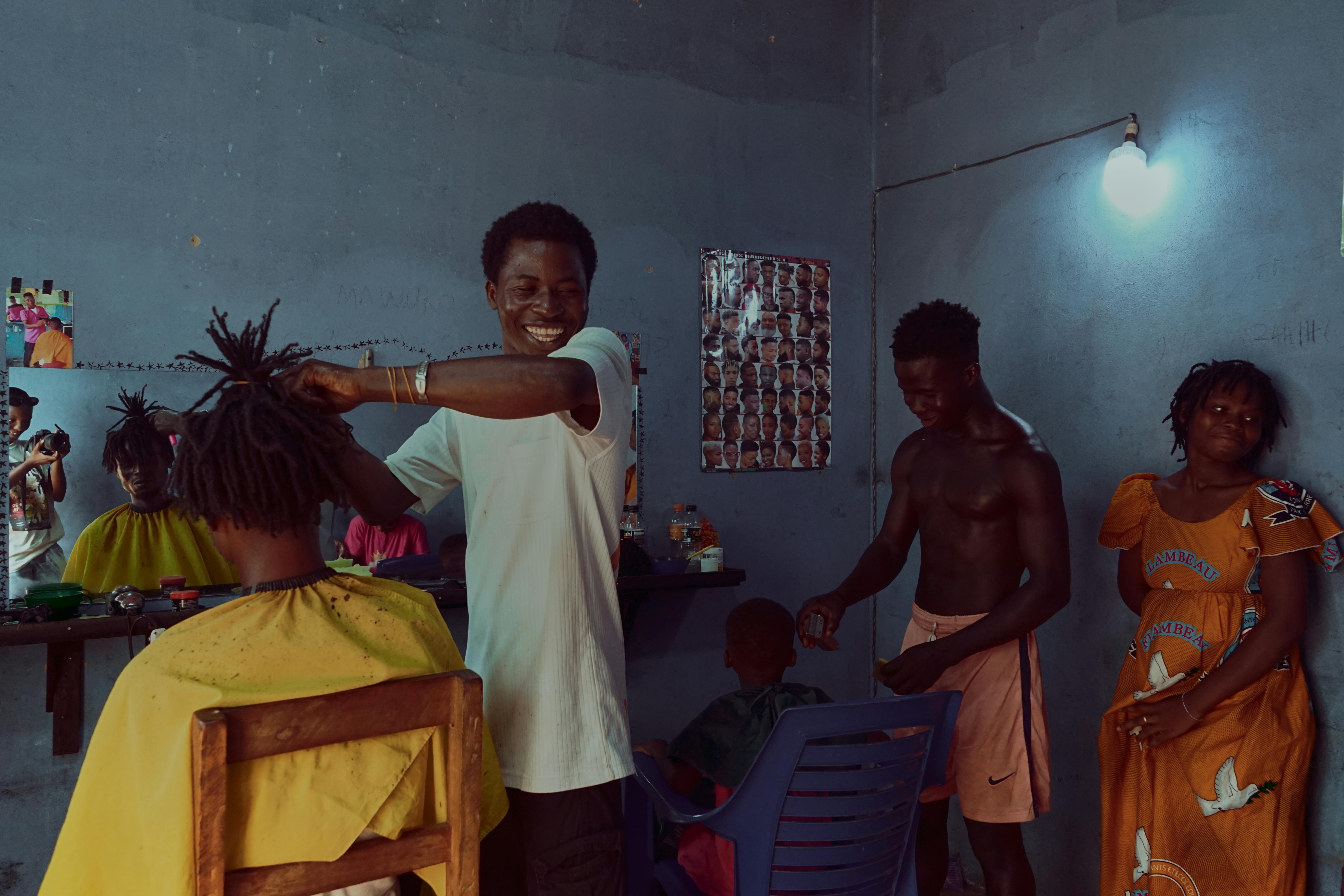 Inside a busy barber shop