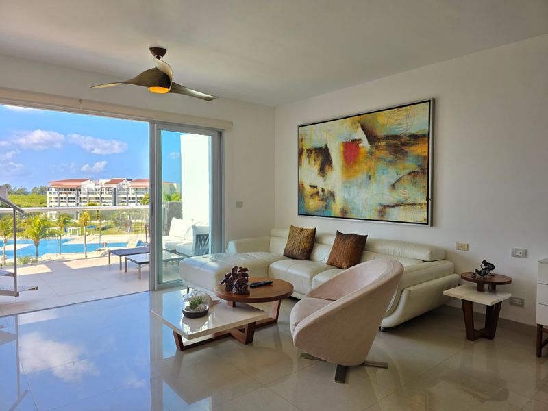 Comfortable condo living room prepared for guests in Punta Cana, La Altagracia