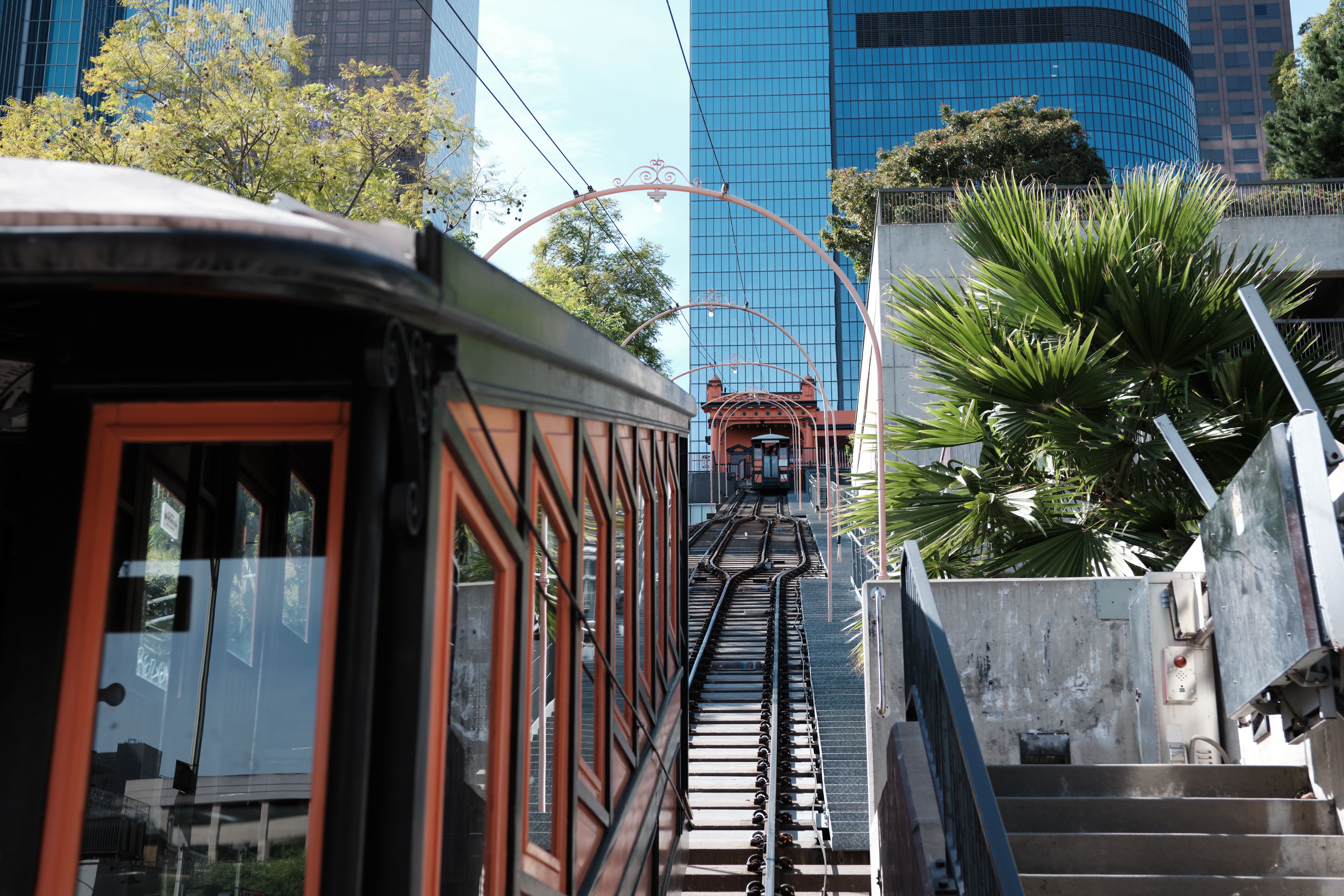 Historic funicular ascending a hill in Valparaíso, Chile