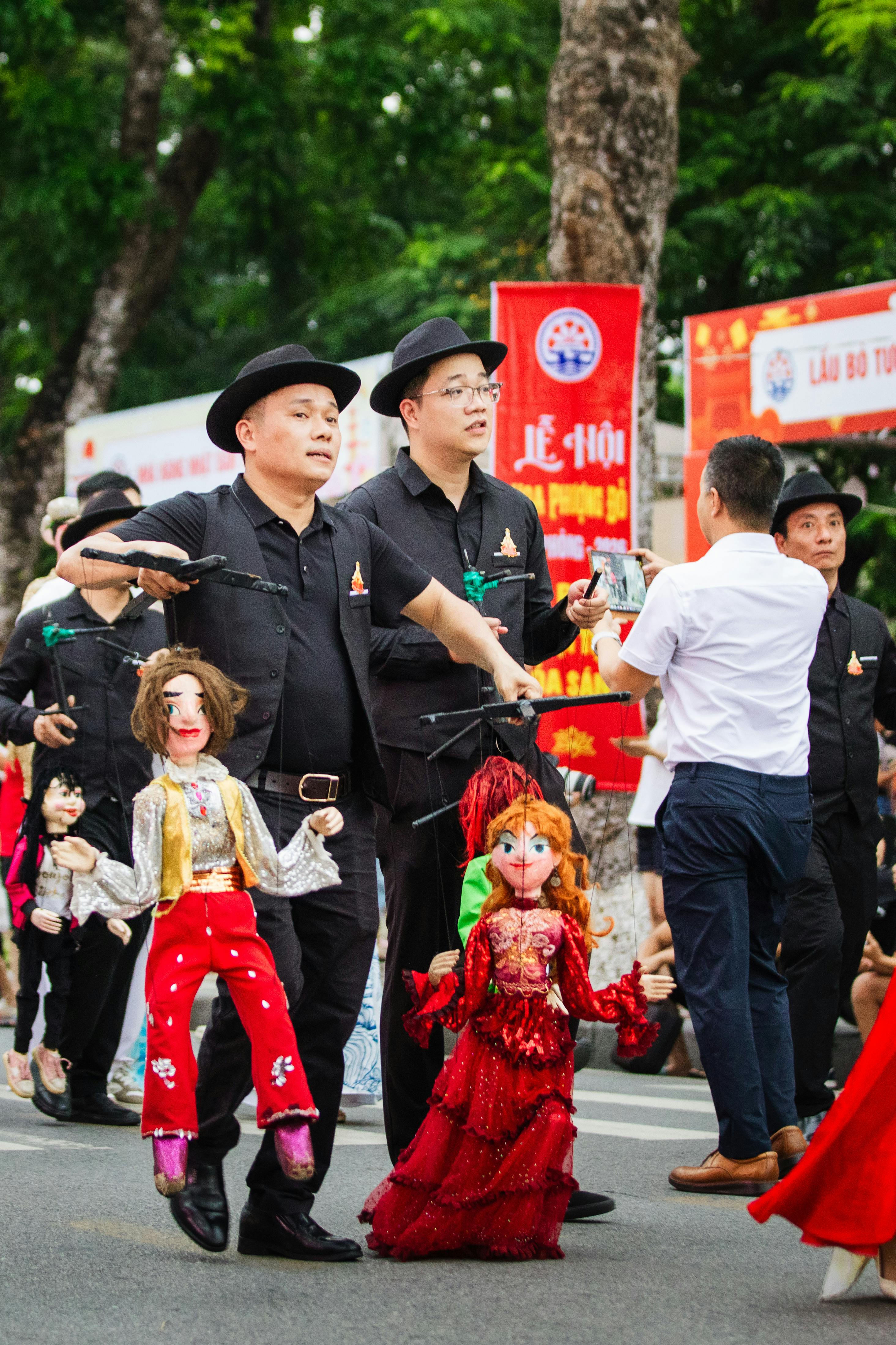 Vibrant street parade featuring traditional puppetry in Haiphong, capturing cultural essence.