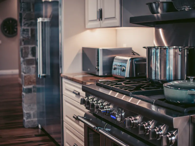 Modern kitchen interior with stainless steel appliances Modern kitchen interior with stainless steel appliances