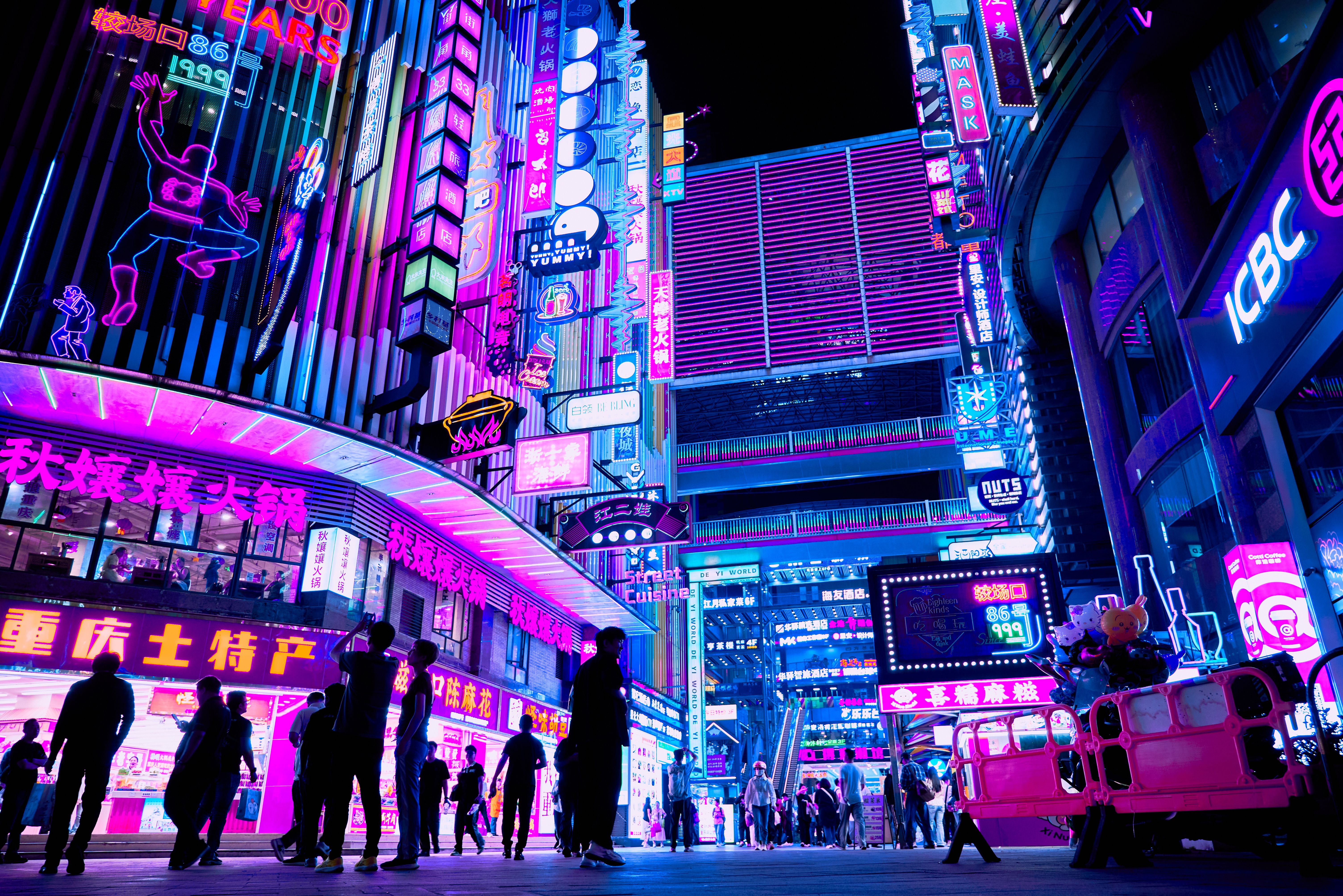 Vibrant Nightlife in Neon-Lit Urban Cityscape · Free Stock Photo