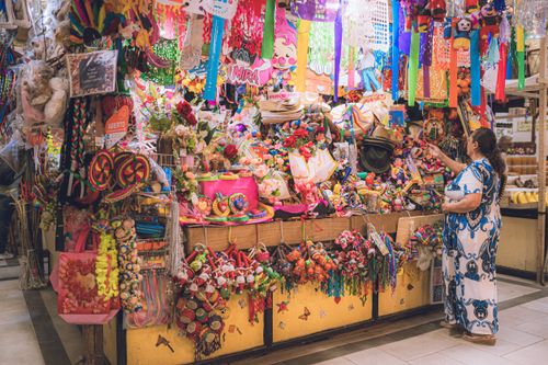 Free Vibrant handicrafts display at a bustling market stall in Guanajuato, Mexico. Stock Photo