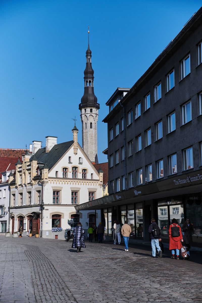Historic street in Tallinn old town on a sunny day