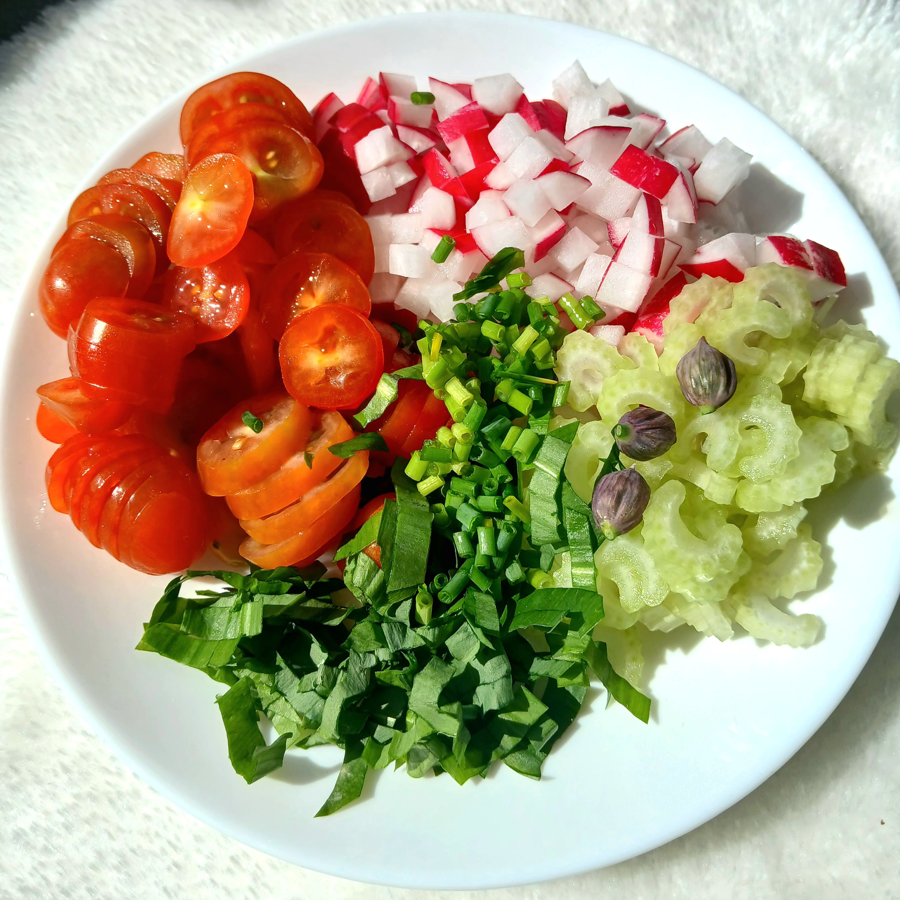 Plate of chopped seasonal vegetables by The_a DoTe on Pexels
