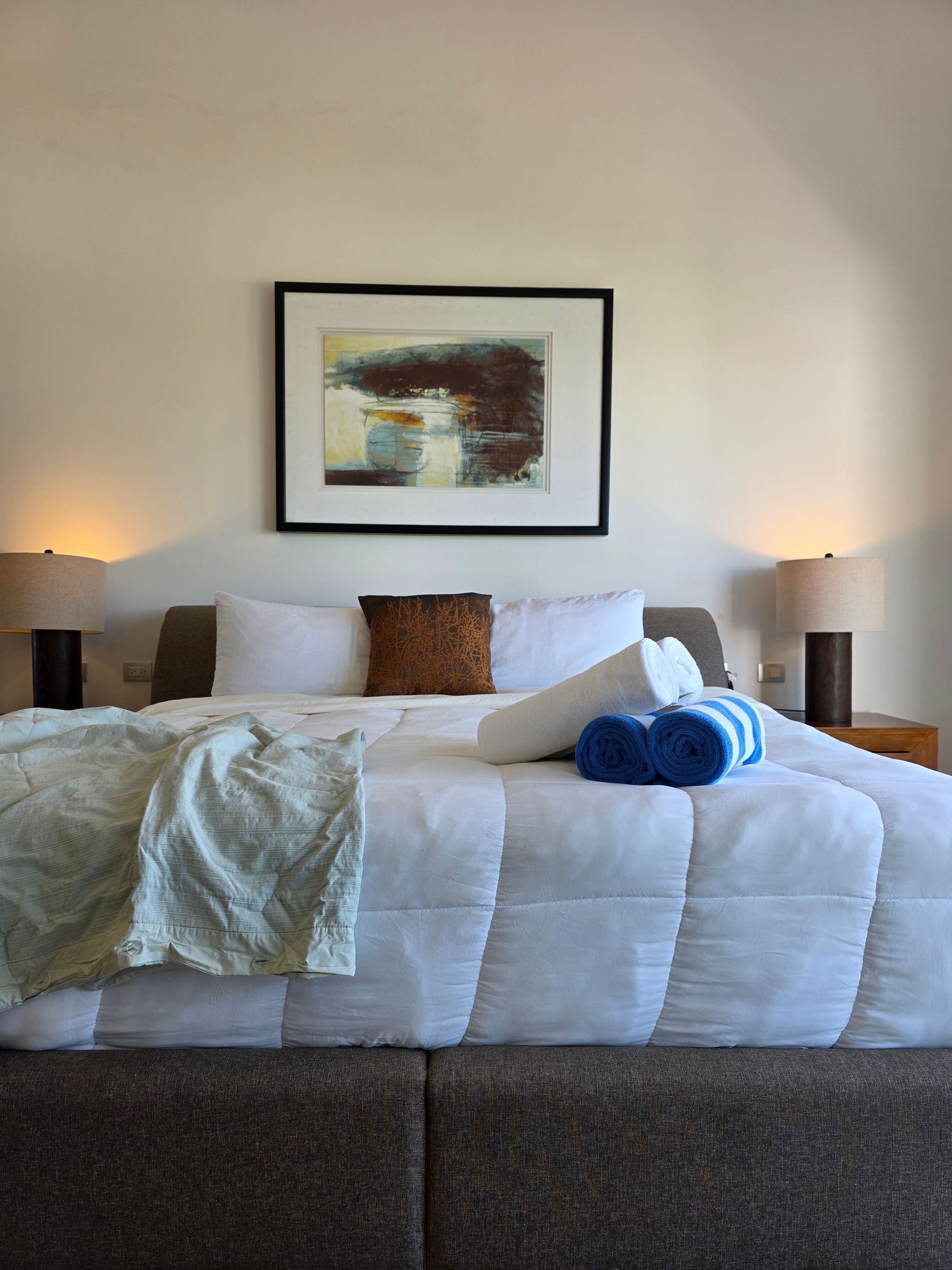 Luxury hotel room with premium bedding