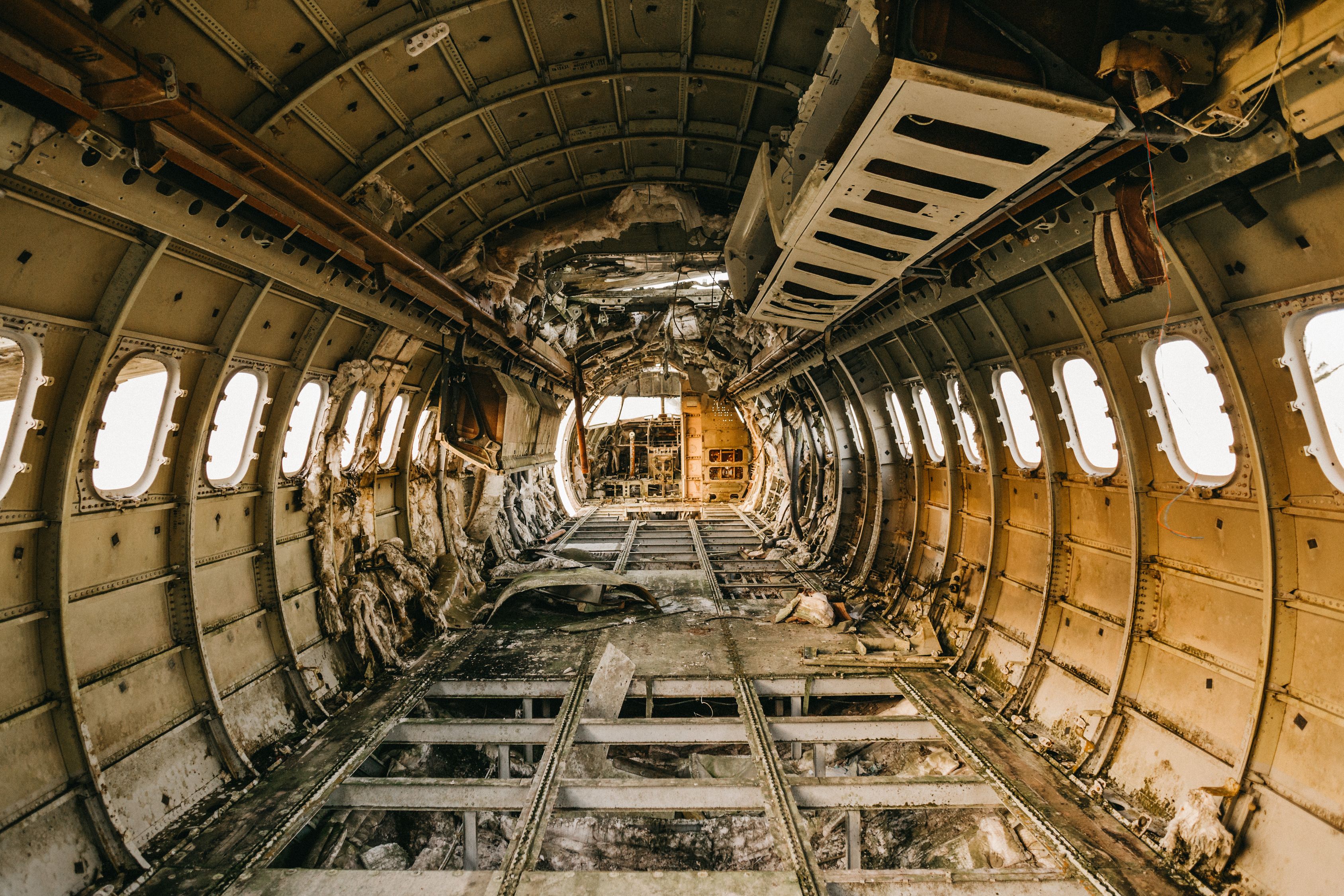 Interior Of Crashed Aircraft Cabin With Windows Free Stock Photo interior-of-crashed-aircraft-cabin-with-windows-free-stock-photo