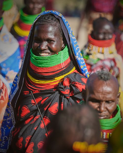 Free Diverse group in colorful traditional African attire at an outdoor cultural festivity. Stock Photo