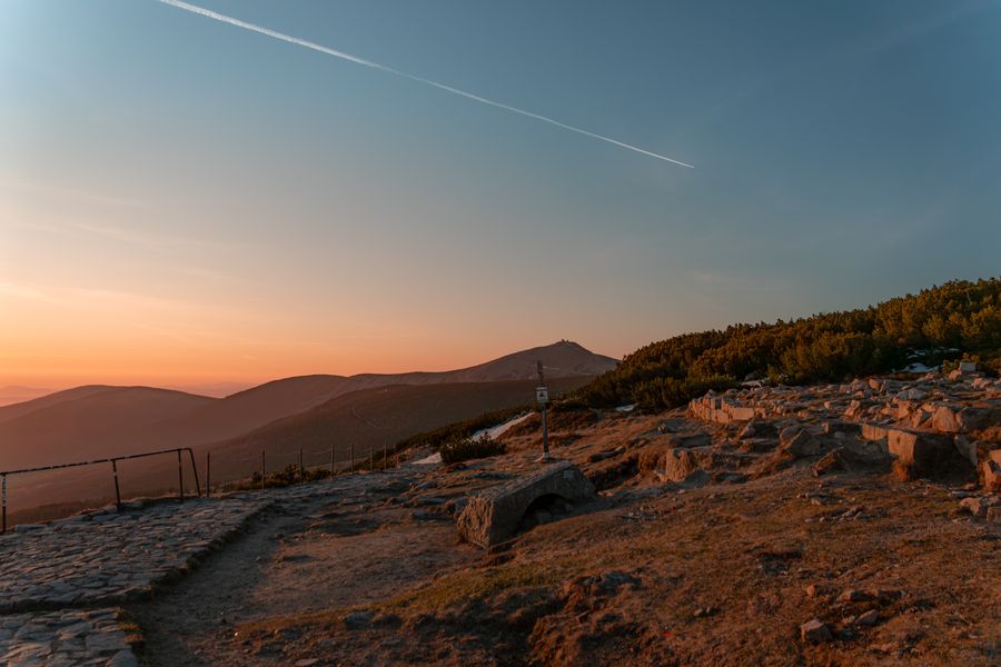 The Karkonosze Mountains at dusk, seen from the Polish side