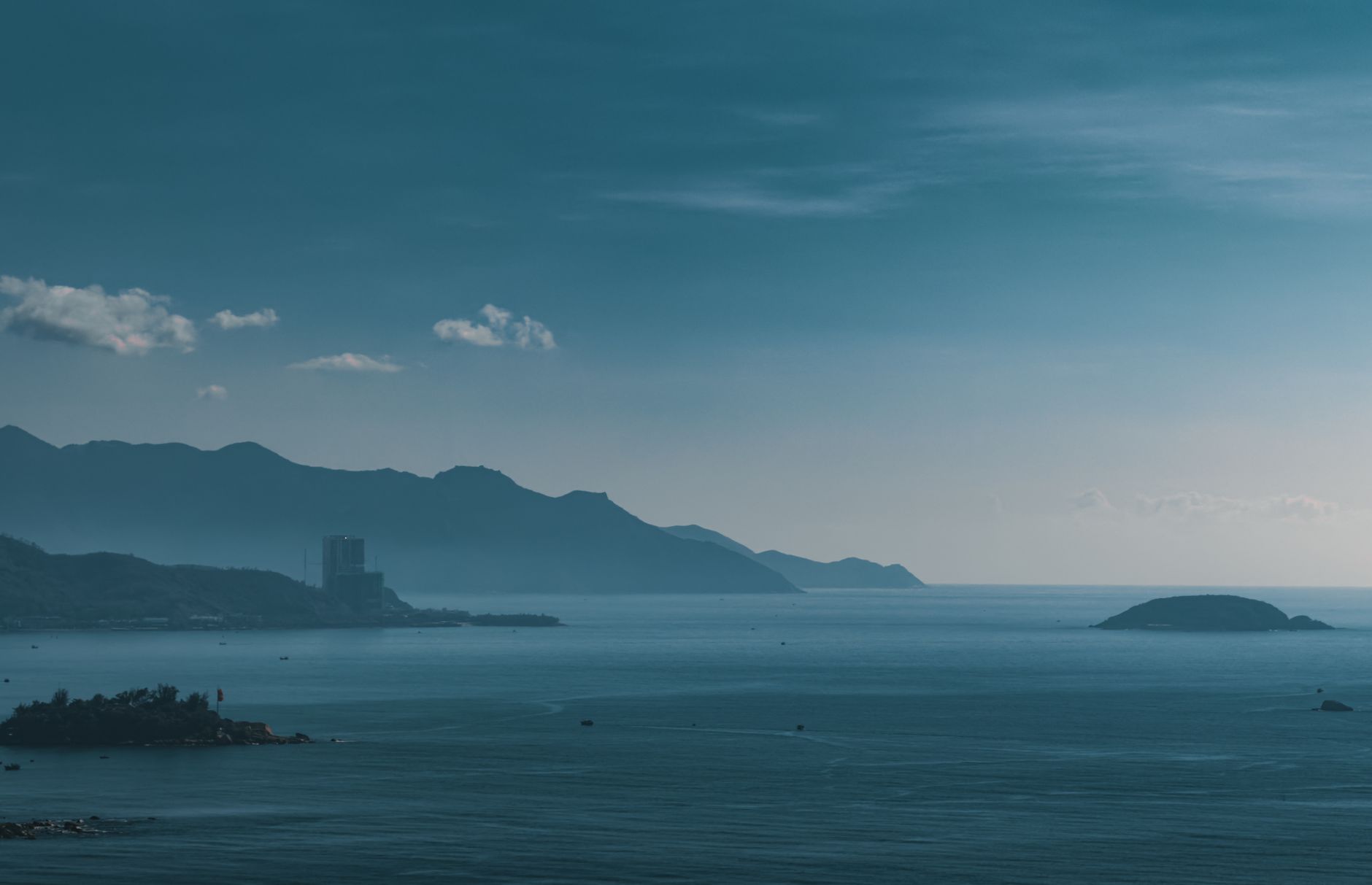 A tranquil seascape captures the serene beauty of Trang, Khanh Hoa, Vietnam.