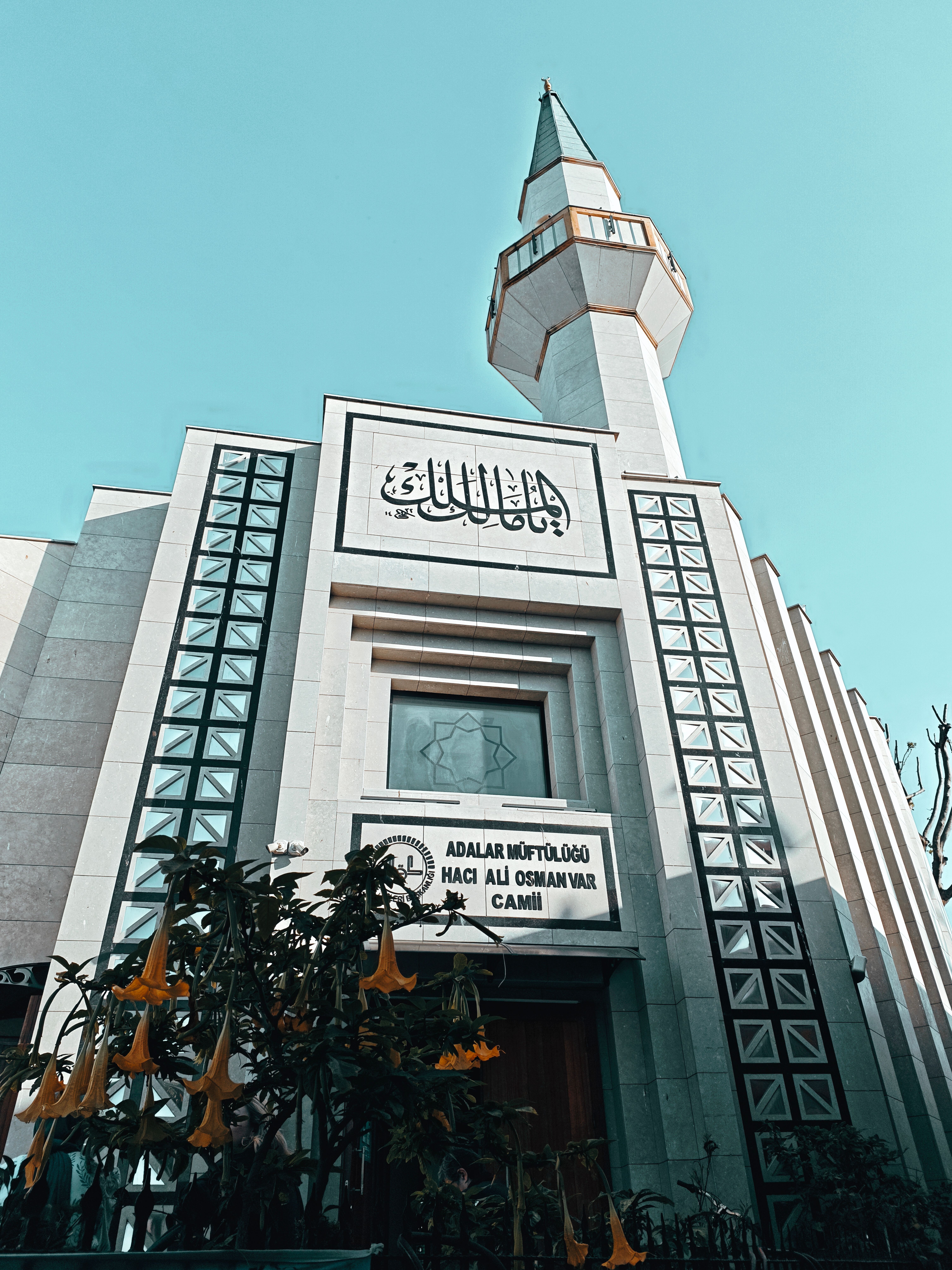 View of the Hacı Ali Osman Var Mosque in Adalar, featuring a prominent minaret.