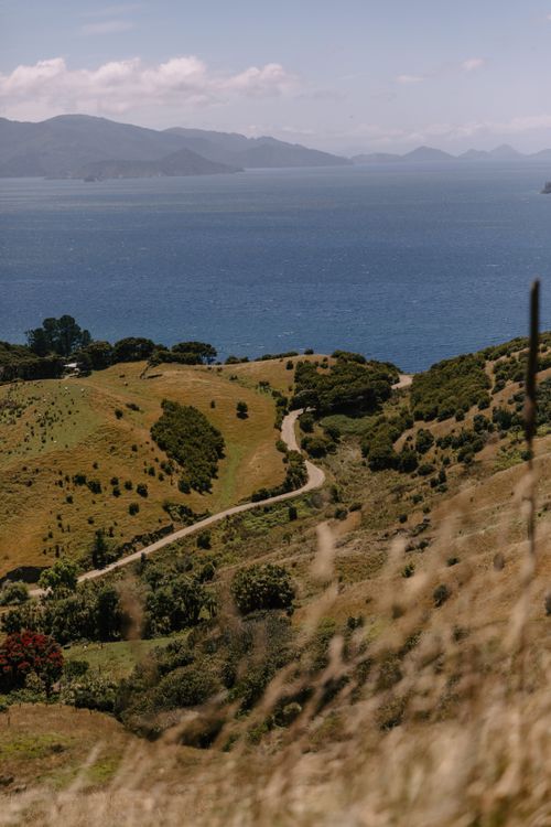 Free Stunning view of rolling hills and ocean in Marlborough, New Zealand. Stock Photo