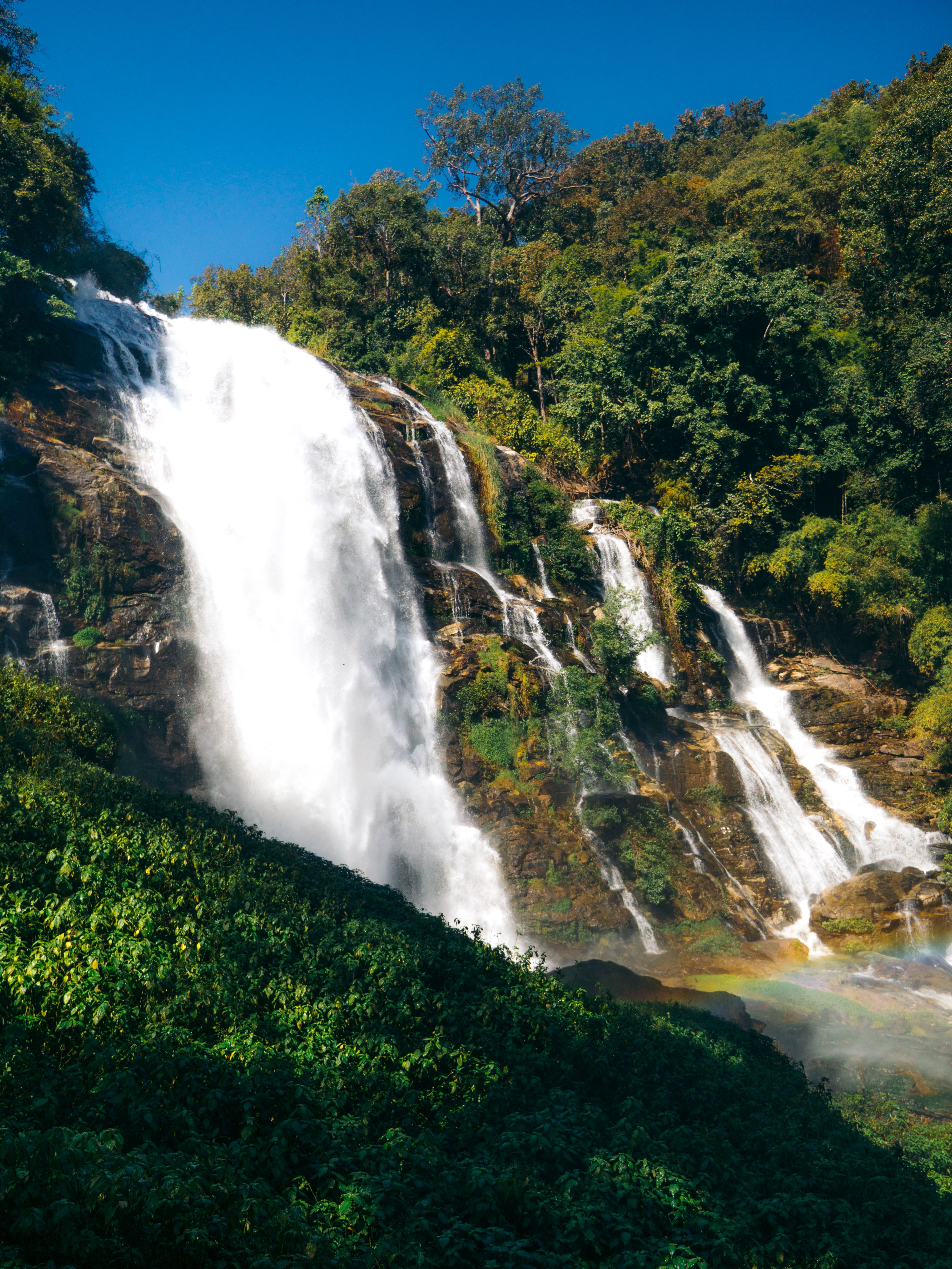 Stunning view of Sirithan Waterfall cascading in Doi Inthanon National Park, Chiang Mai.