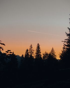 Silhouette of Tatra Mountains with a stunning sunset sky in Zakopane, Poland.