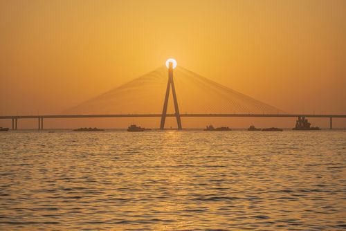 Free Stunning sunset view of the Bandra-Worli Sea Link in Mumbai, MH, India. Stock Photo