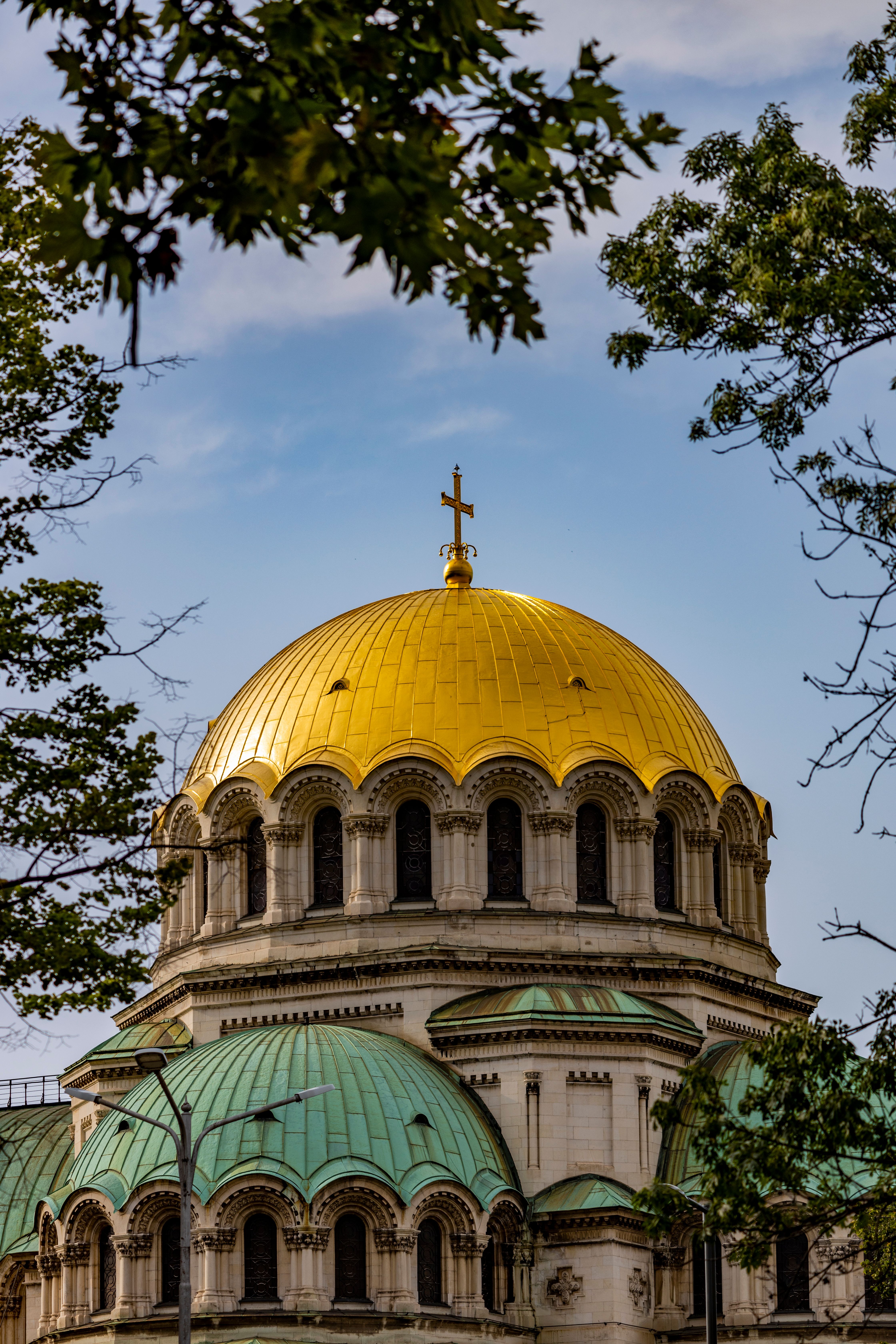 A stunning view of the golden dome of St. Alexander Nevsky Cathedral in Sofia, Bulgaria.