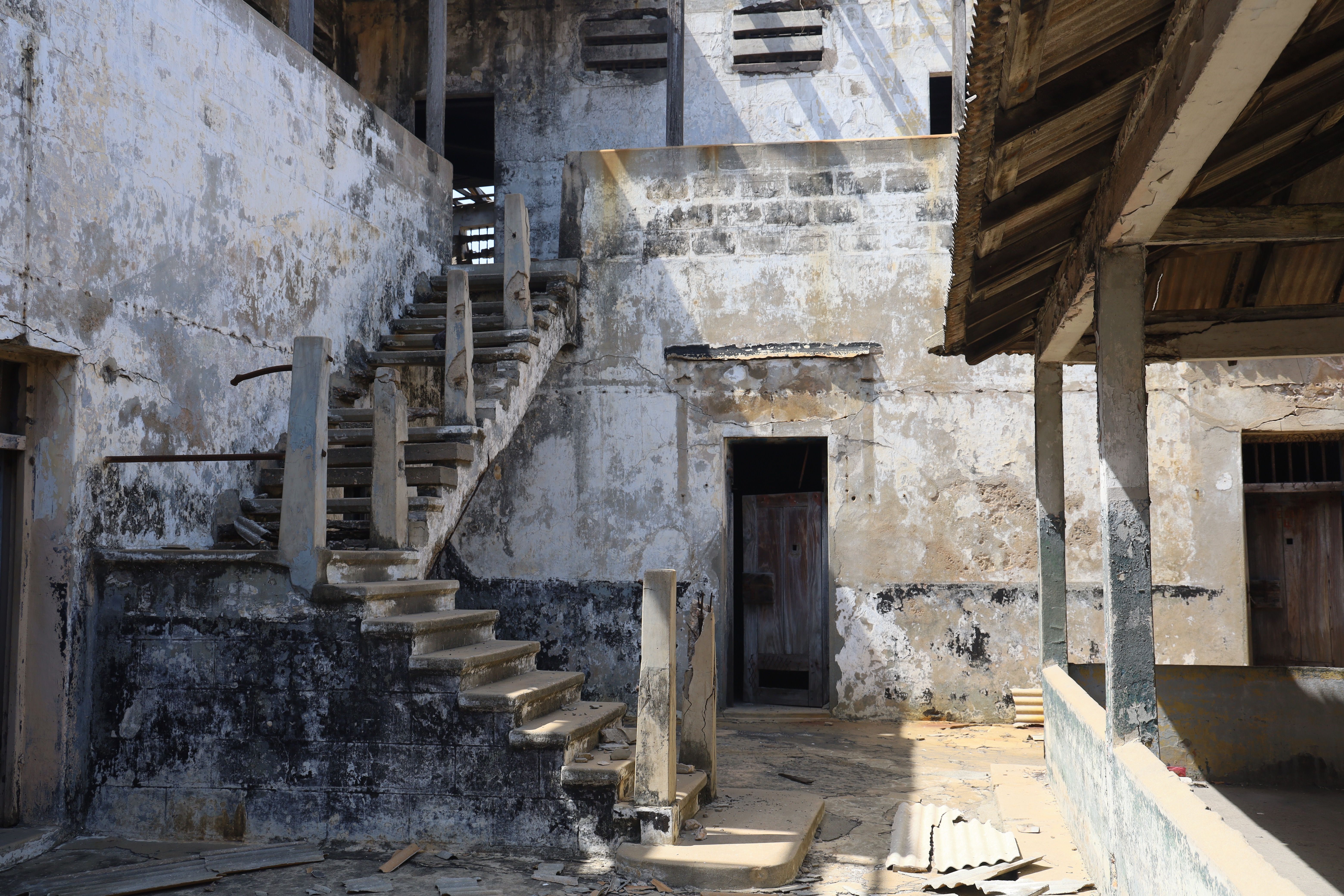 Explore the rustic charm of historical colonial architecture with weathered walls.