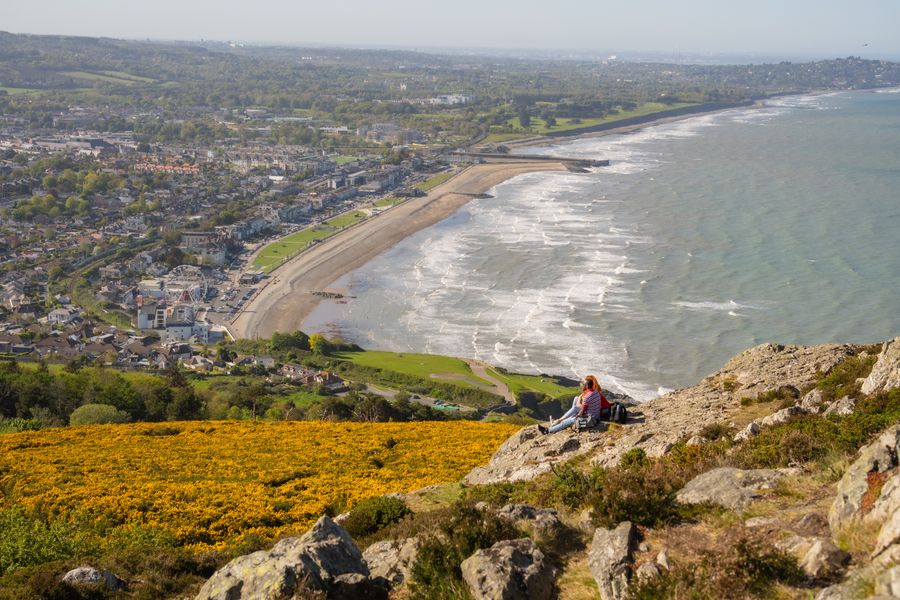 Panoramic view over Bray beach and town from Bray Head, Ireland