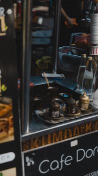 Capture of a traditional coffee stall showcasing Turkish street culture in Istanbul.