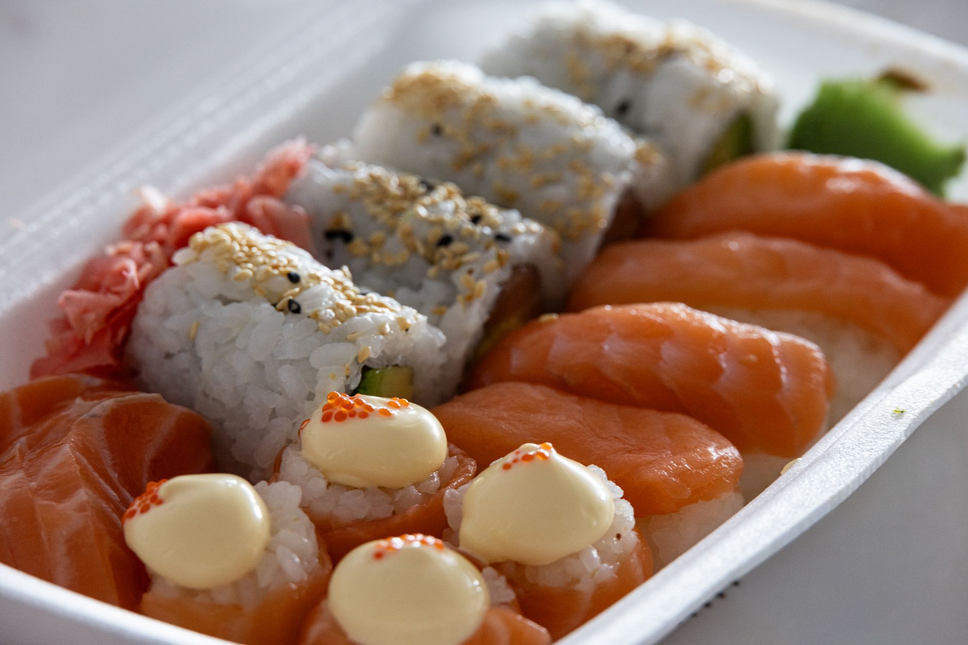 Sushi with bright colors and fresh ingredients on platter