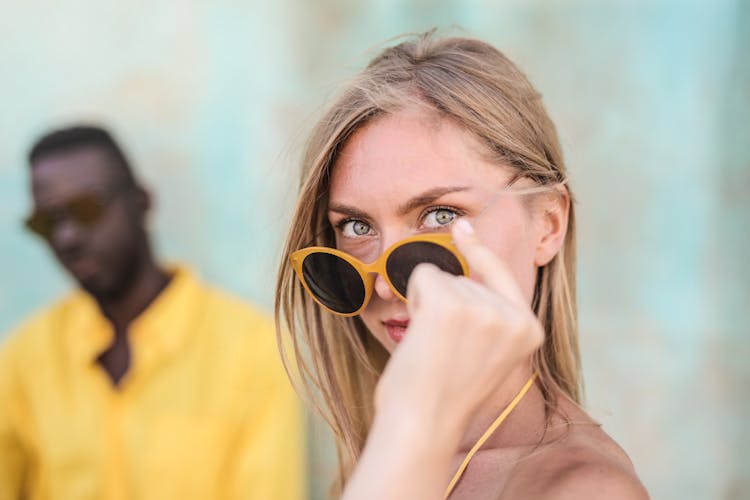 Woman Wearing Yellow Frame Shades