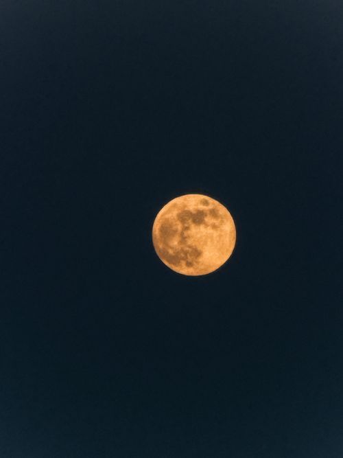 Free A full moon glowing warmly against a deep blue night sky, creating a serene and mystical atmosphere. Stock Photo