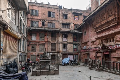 Free Ancient brick courtyard with traditional architecture in Kathmandu, Nepal. Stock Photo