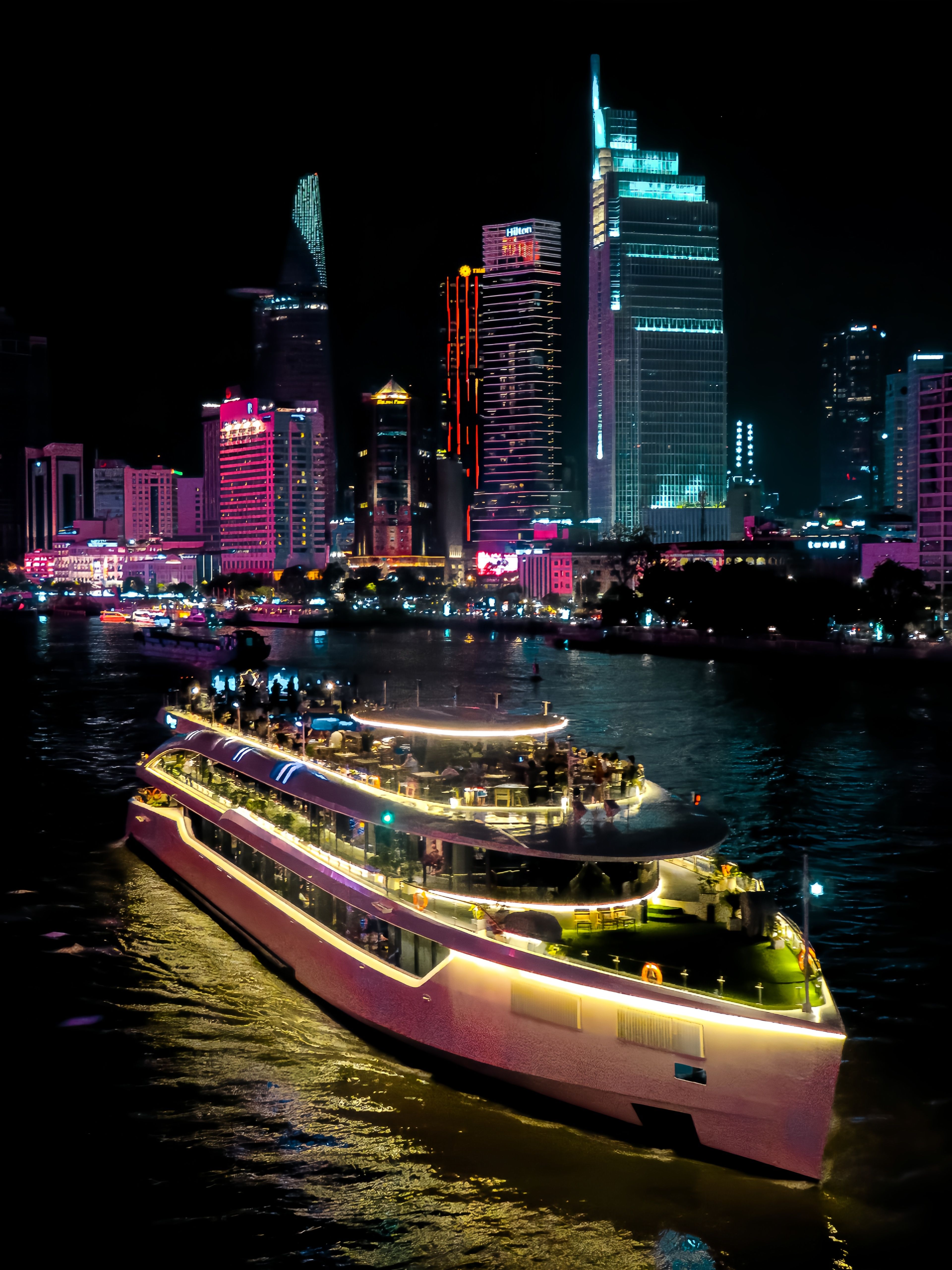 Luxury Night Cruise on Illuminated City River · Free Stock Photo