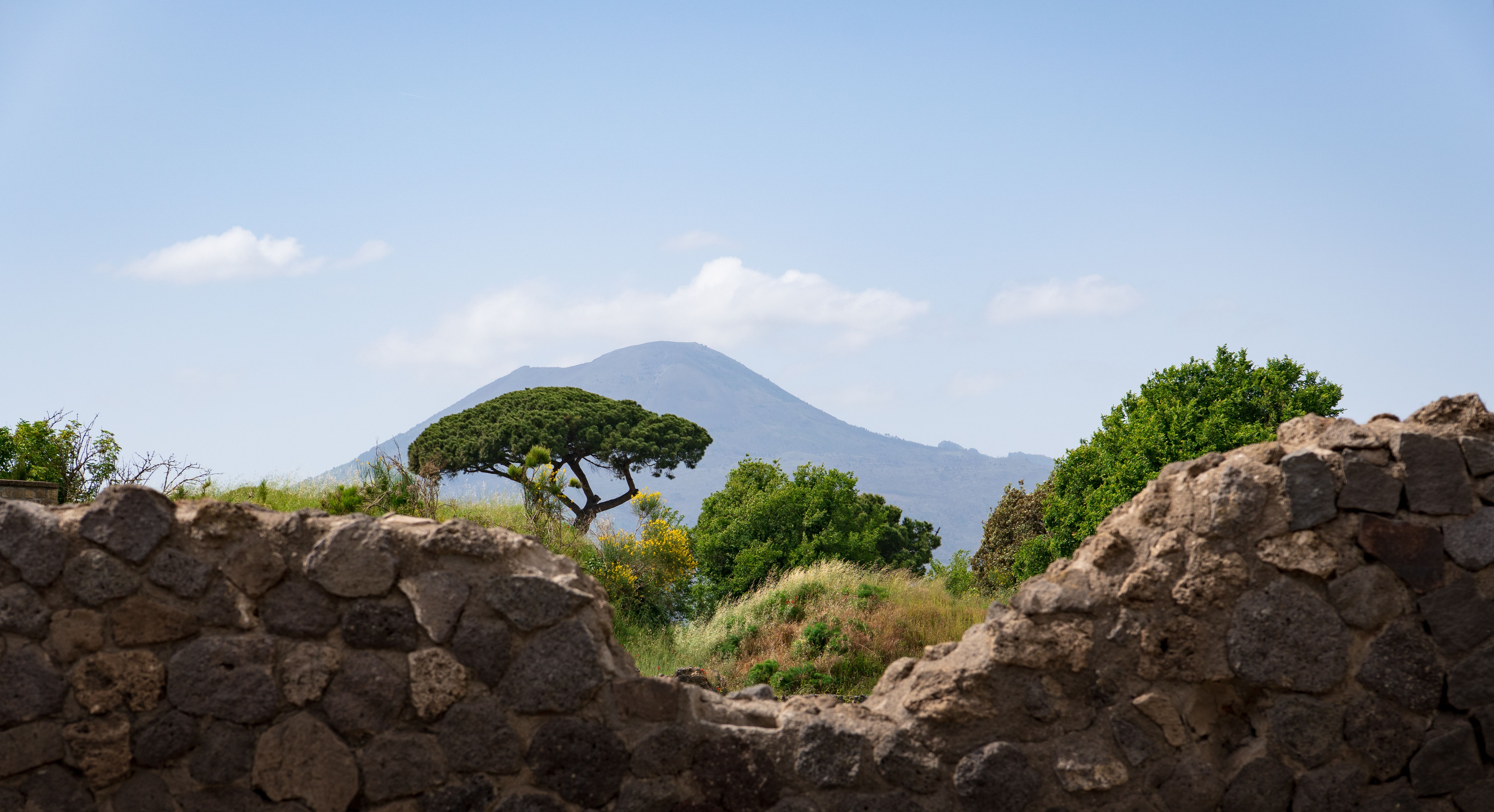 Ancient ruins of Pompeii with Mount Vesuvius in the background, Italy