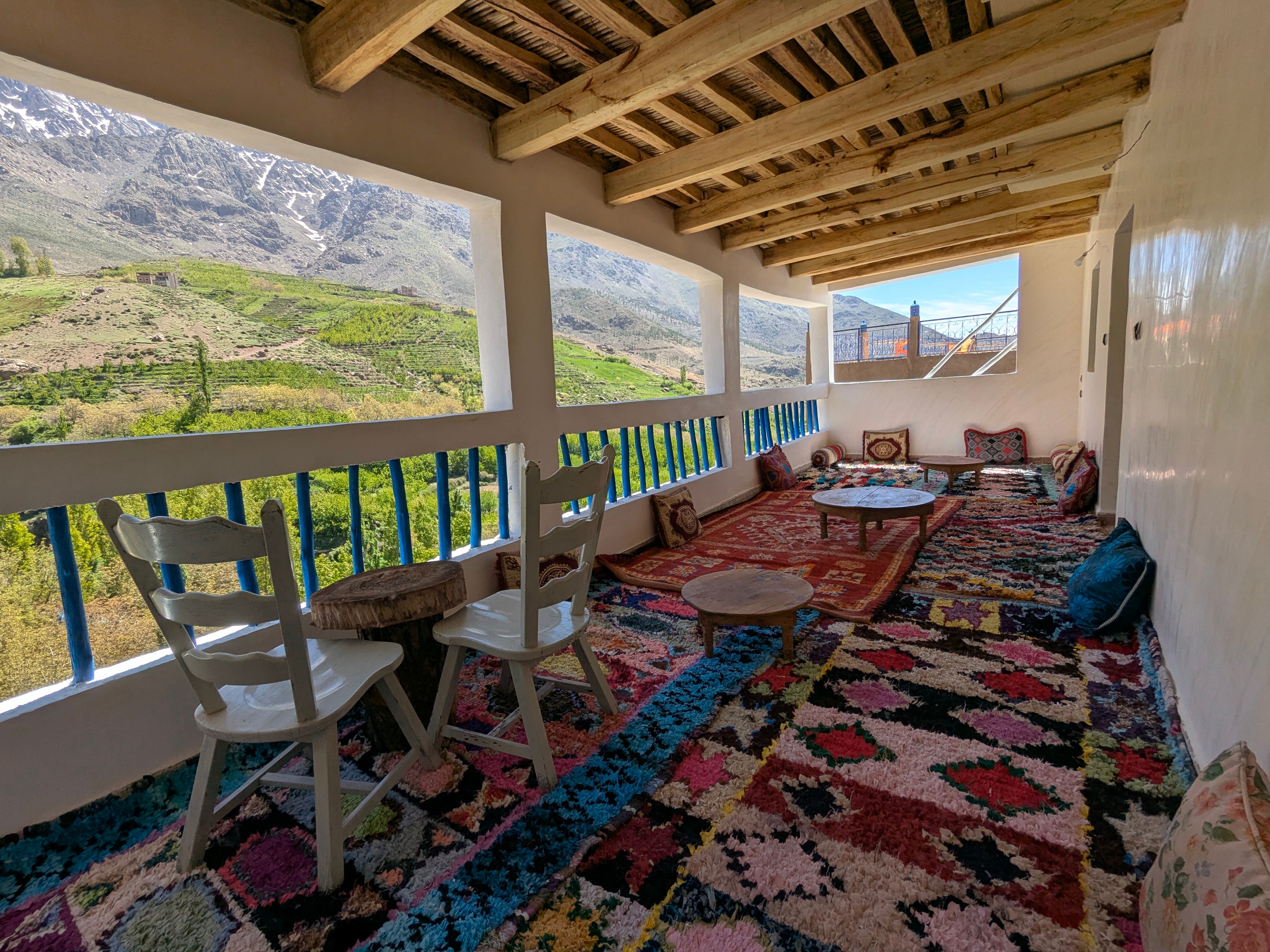 View of the High Atlas Mountains from a guesthouse terrace in Imlil