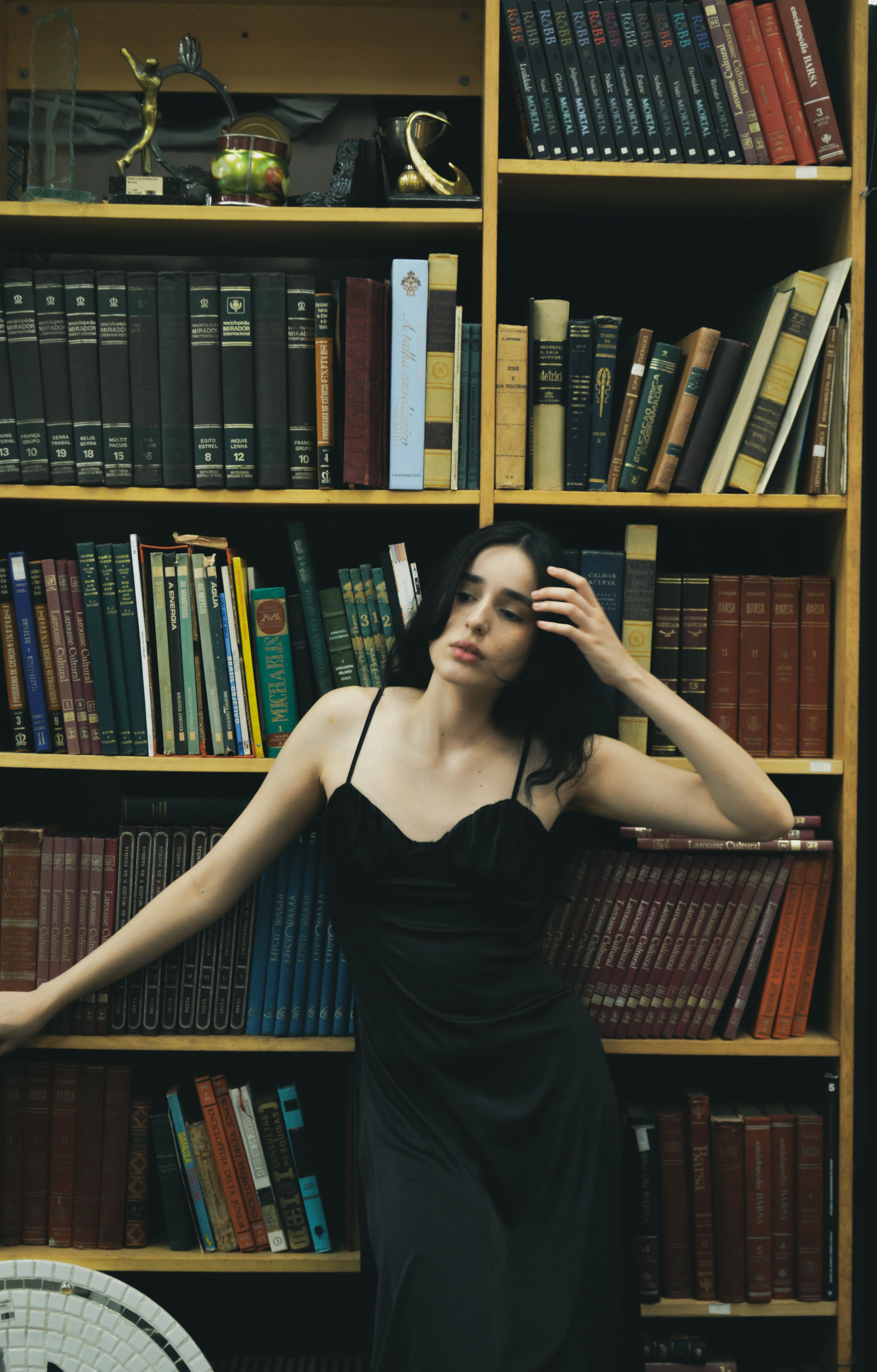 Stylish Woman Posed in a Library Setting · Free Stock Photo