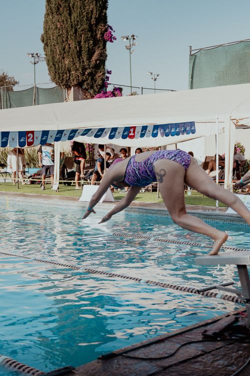 Free A swimmer dives into a pool during a competition in San Miguel de Allende, México. Stock Photo
