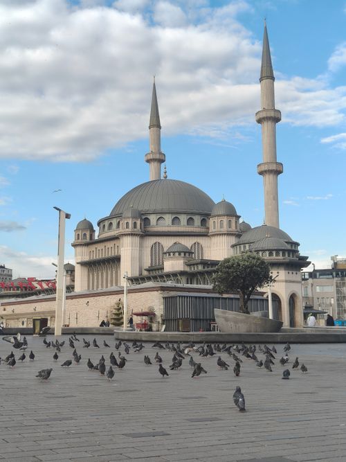 Free Capture of the iconic Taksim Mosque with pigeons in Istanbul, Turkey. Stock Photo
