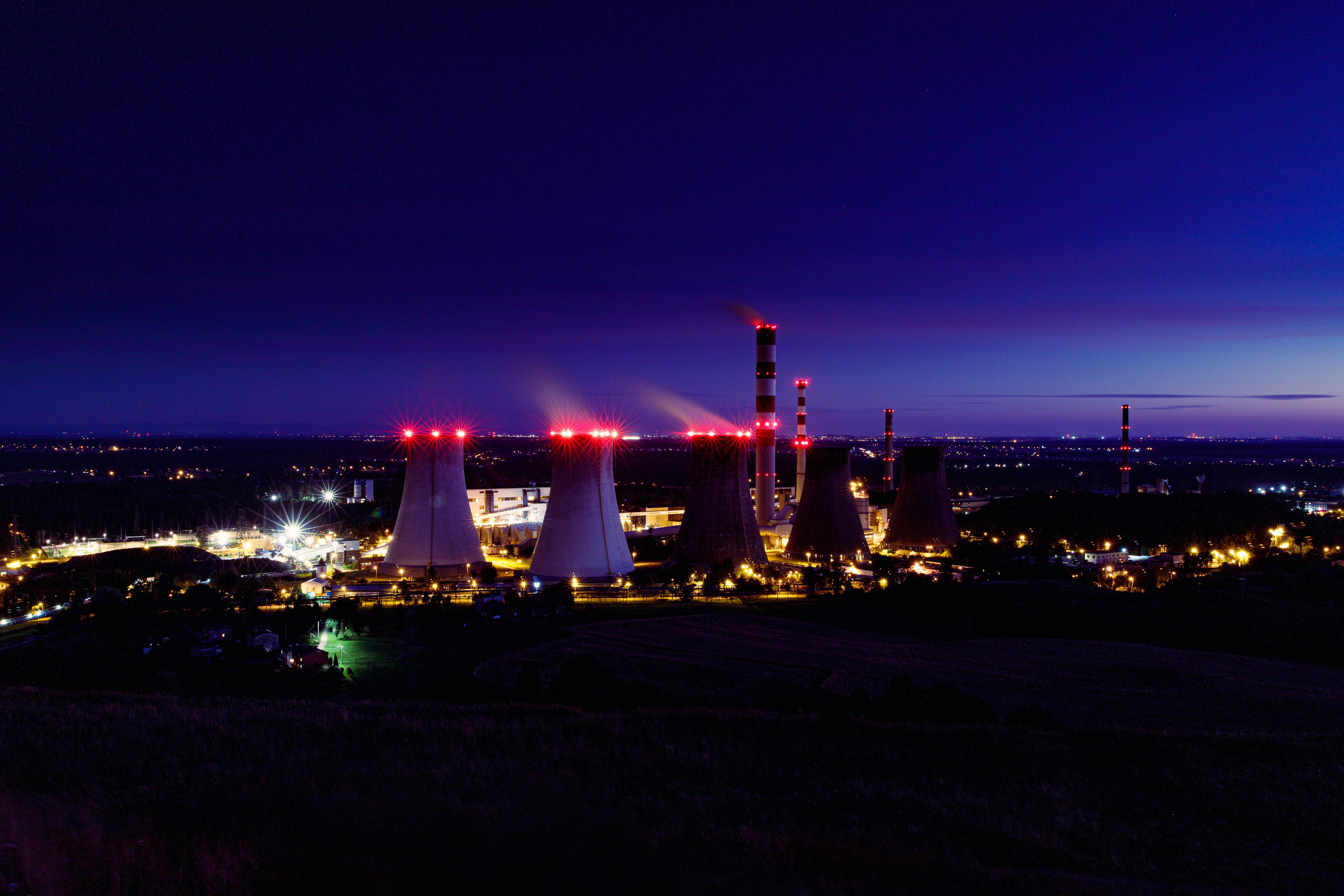 Nighttime View of Power Plant at Twilight · Free Stock Photo