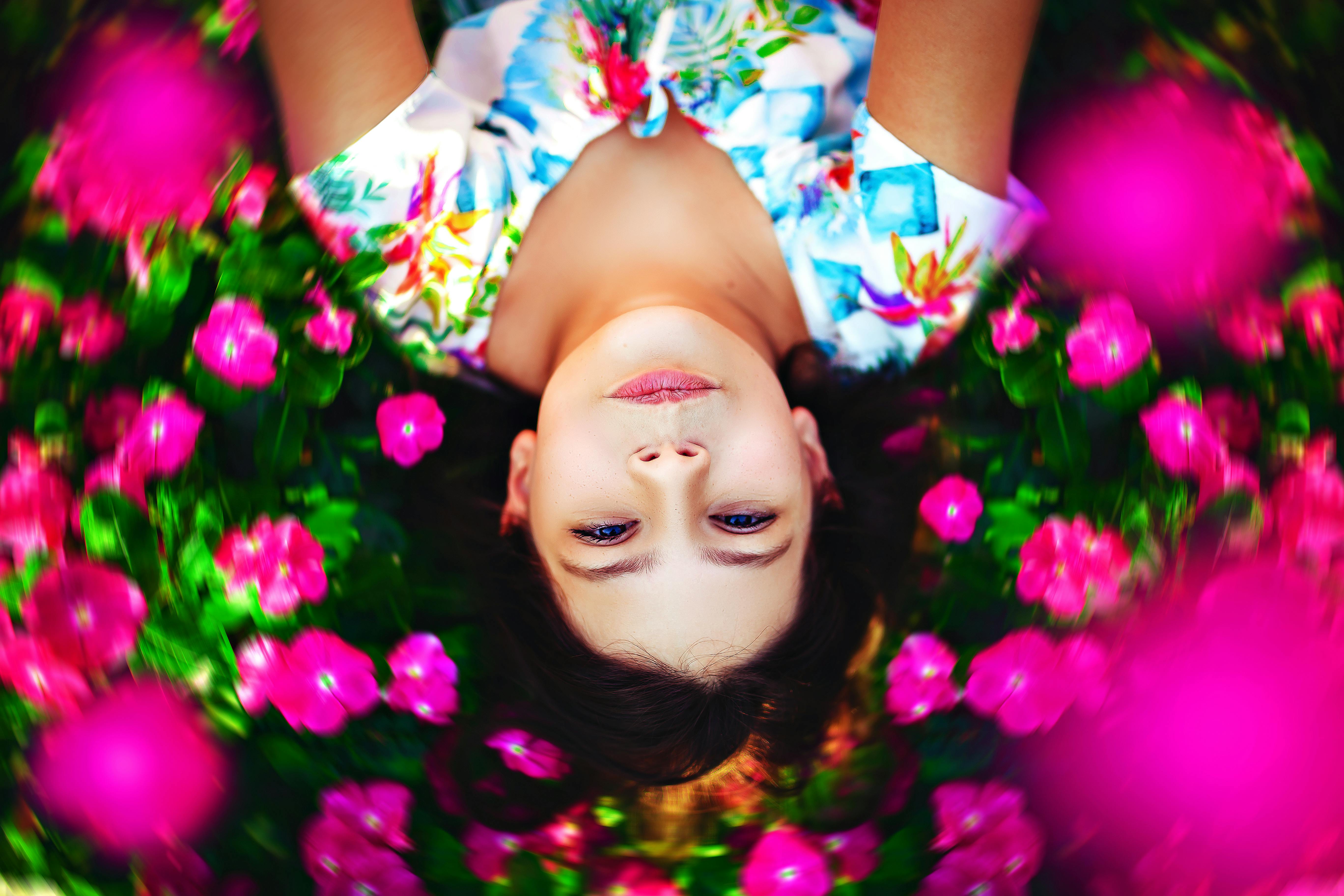 Beautiful Sensual Woman Lying On Flowers Stock Photo 