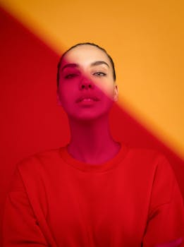 一幅色彩斑斓灯光映衬下的女性肖像画令人惊叹