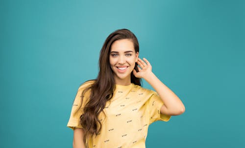 Woman in Yellow Crew Neck T-shirt