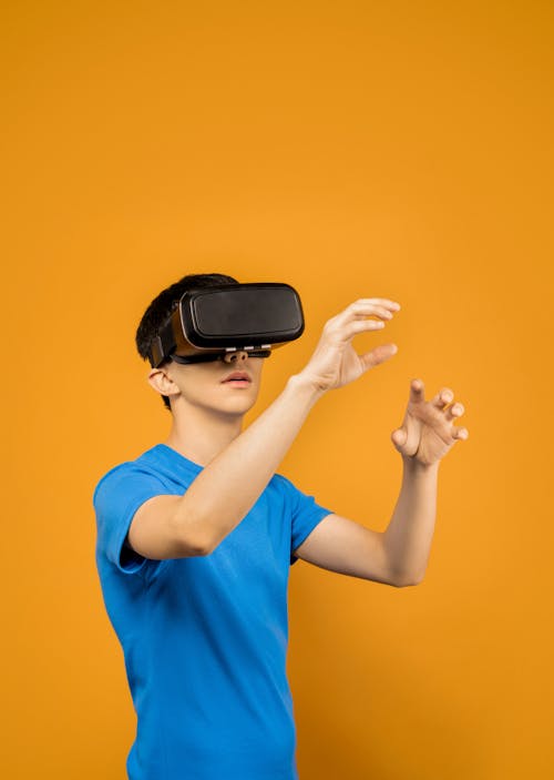 Free Man Wearing Virtual Reality Goggles Stock Photo