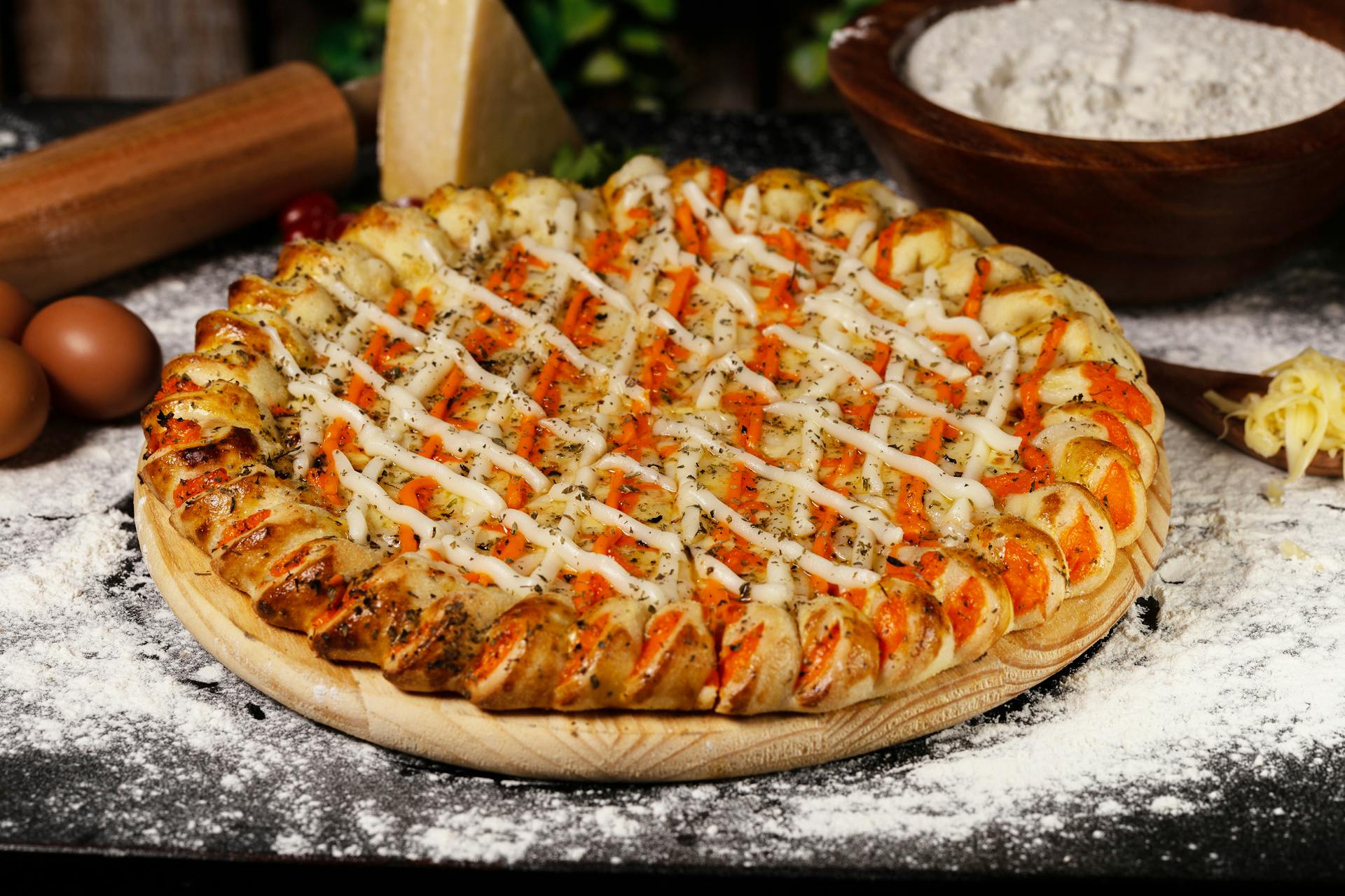 Pizza on Brown Wooden Tray