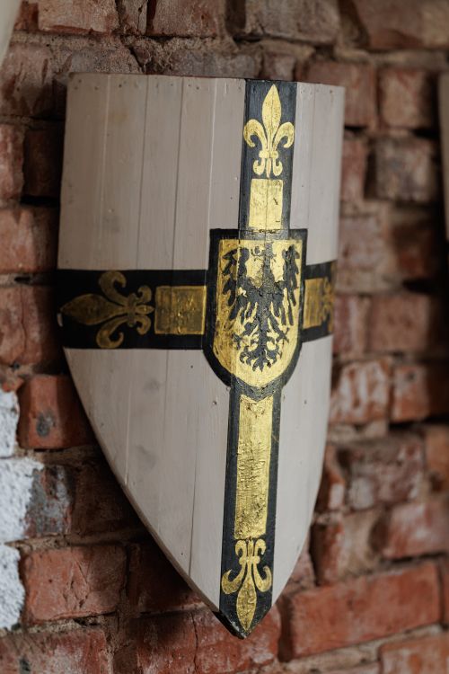 Rustic Shield Medieval Shield on Rustic Brick Wall · Free Stock Photo