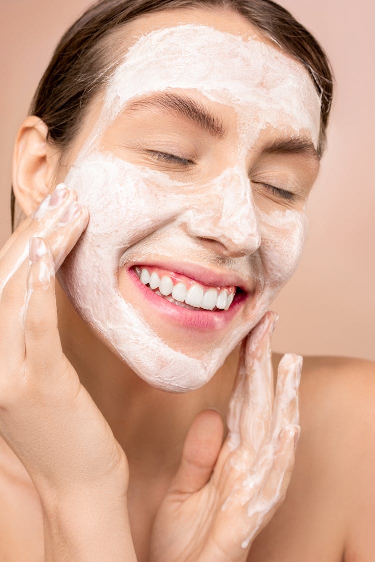 Woman With Soap On Her Face