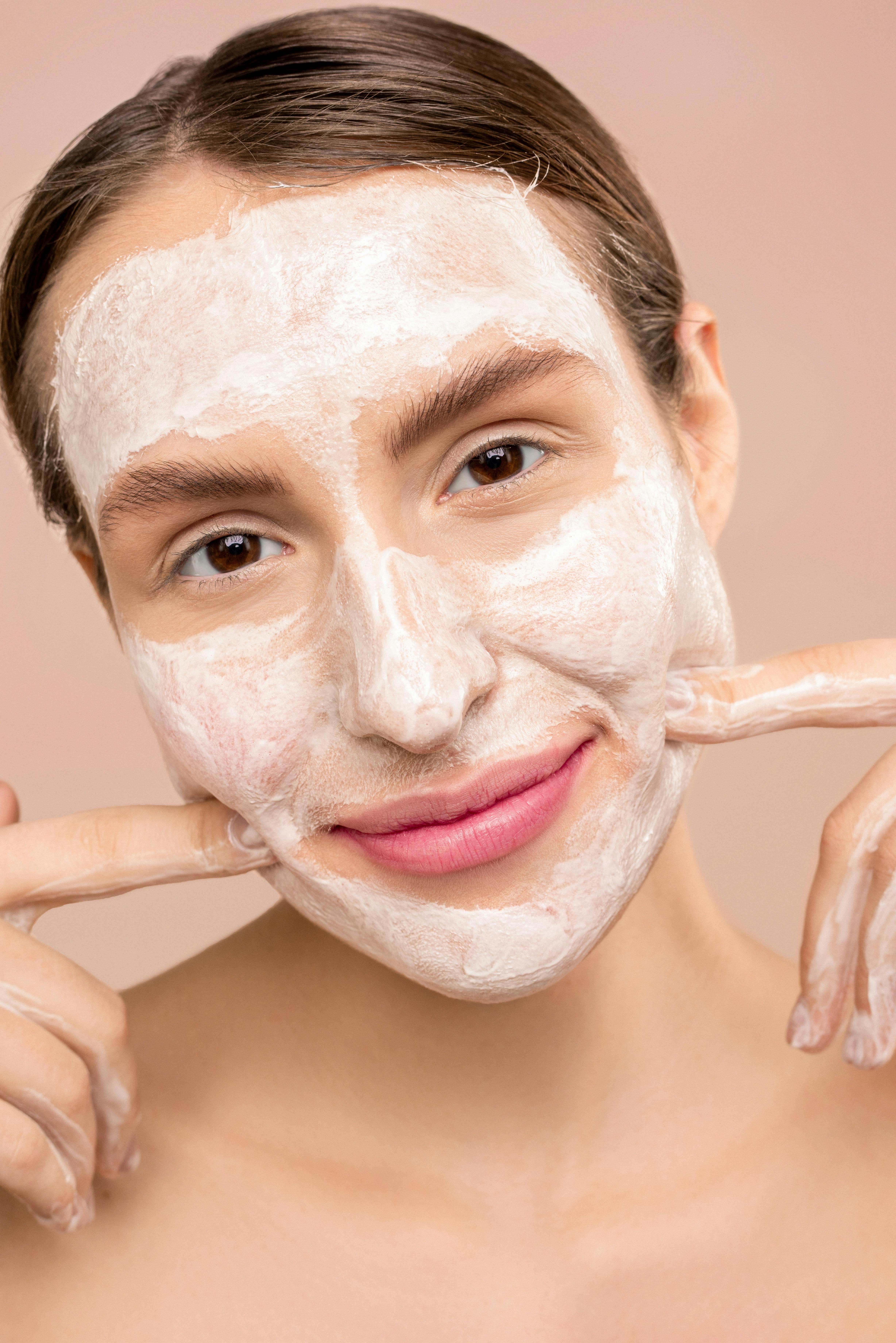 woman with soap on her face