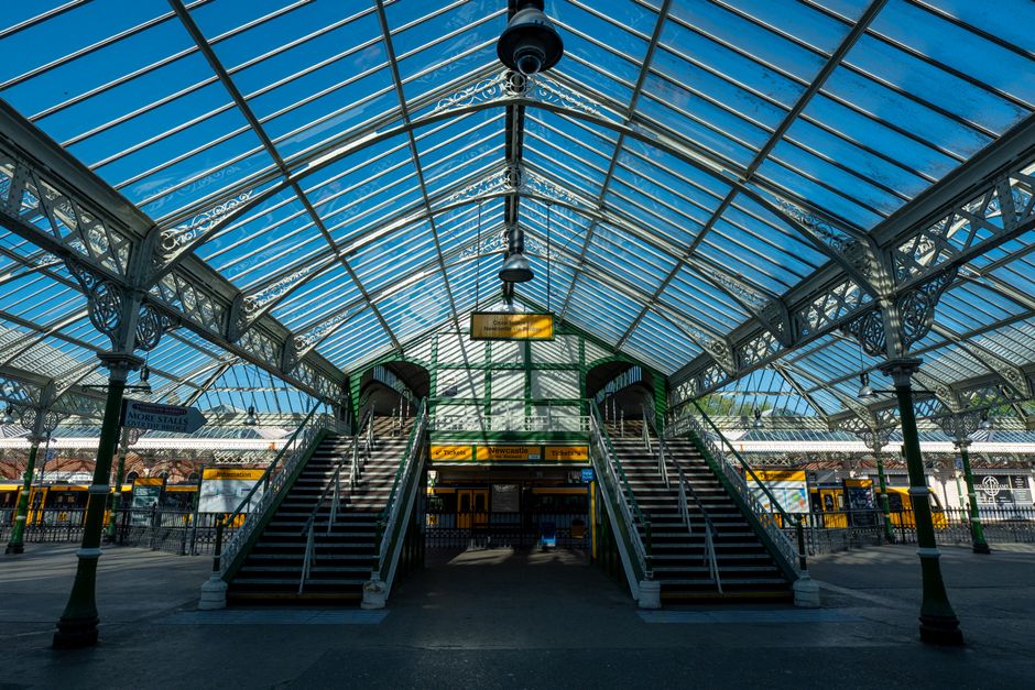Modern Iarnród Éireann train at a station in Ireland