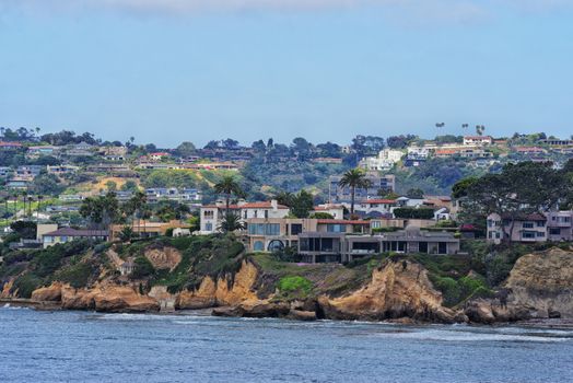 Stunning view of La Jolla cliffs and luxurious homes along the San Diego coastline.