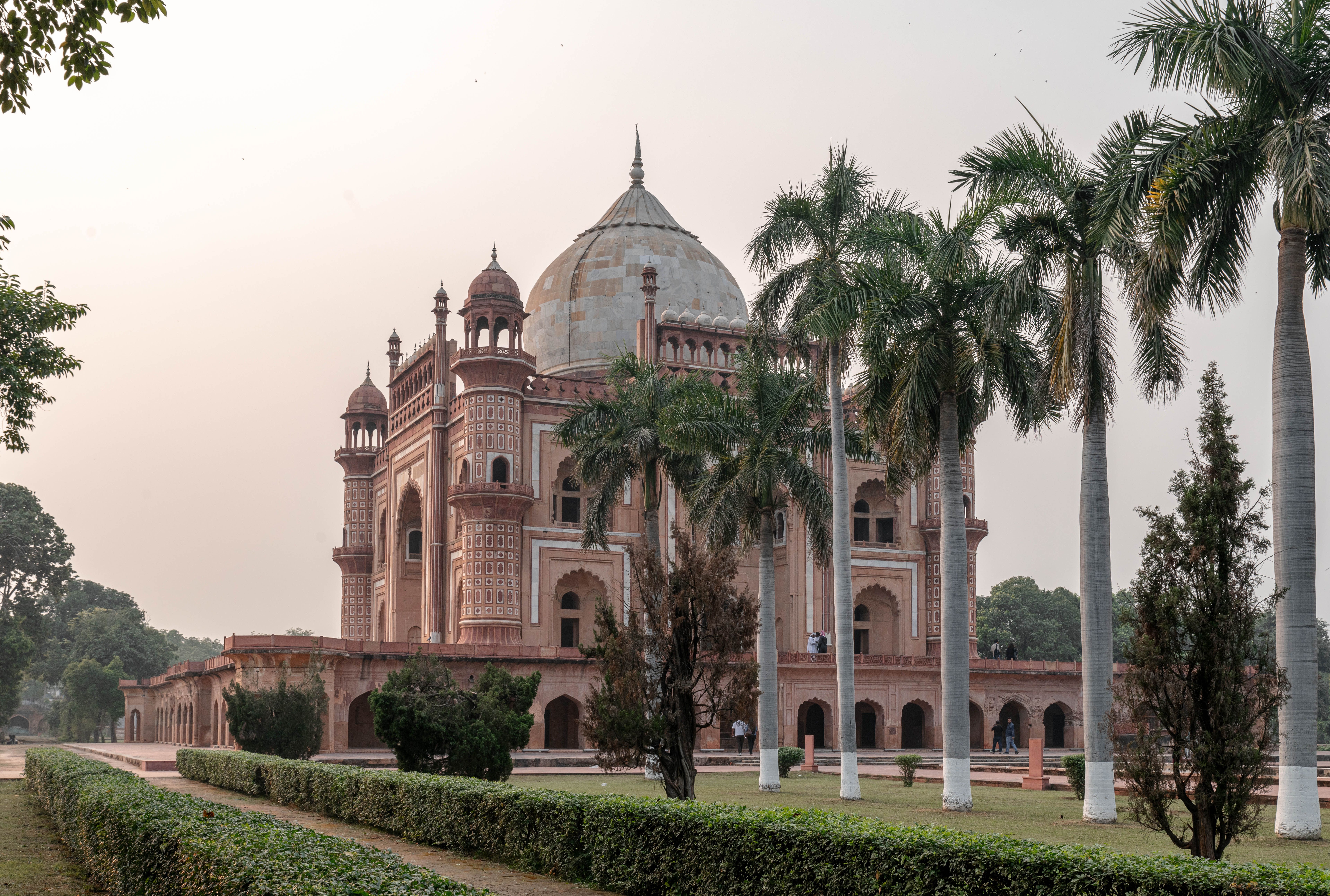 A scenic view of Humayun's Tomb, an iconic Mughal architecture landmark in New Delhi, India.