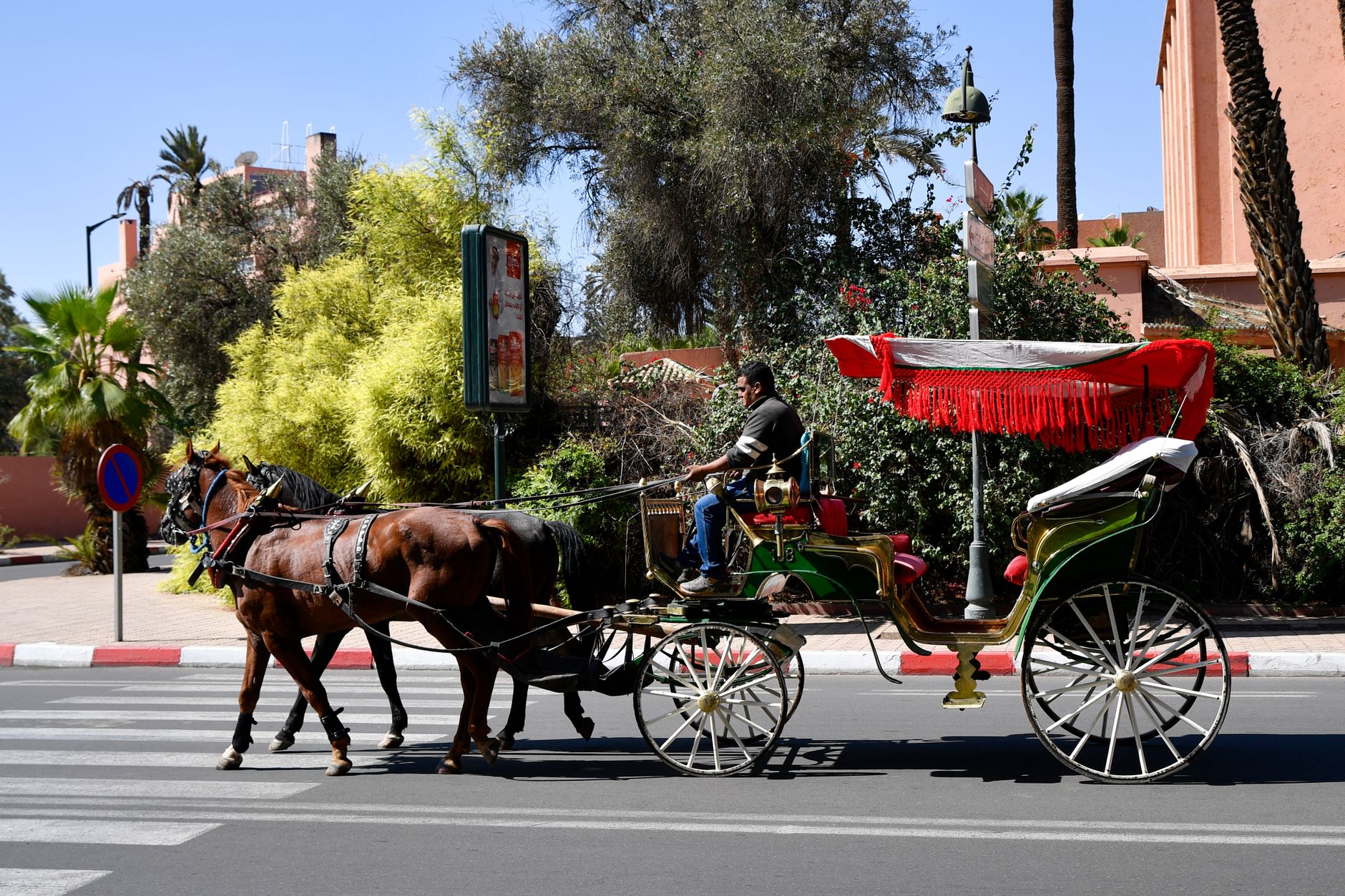 Photo : Margo Evardson / Pexels A traditional horse-drawn carriage on a sunny day in Marrakesh, Morocco.