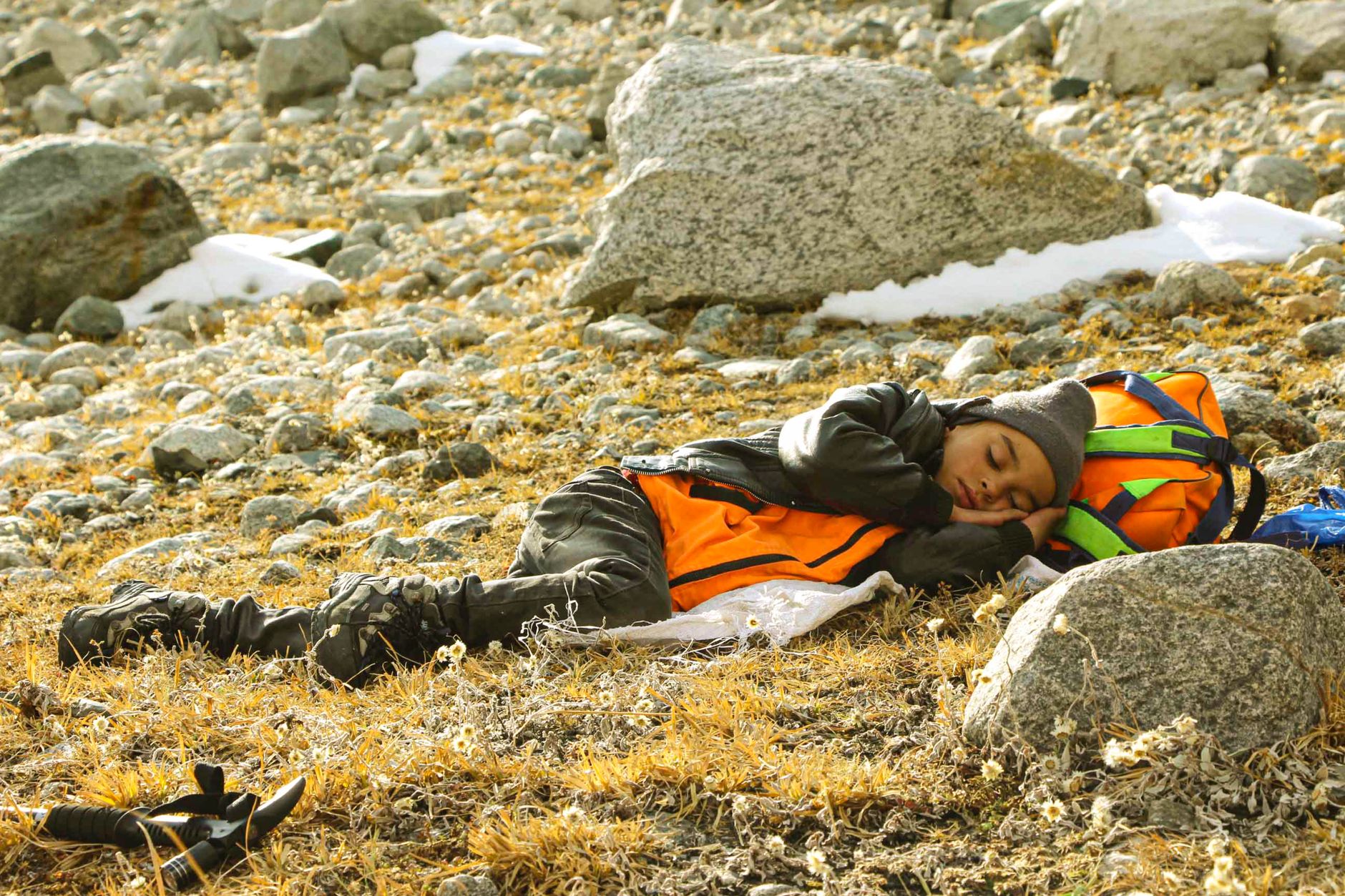 backpacker sleeping wilderness campsite
