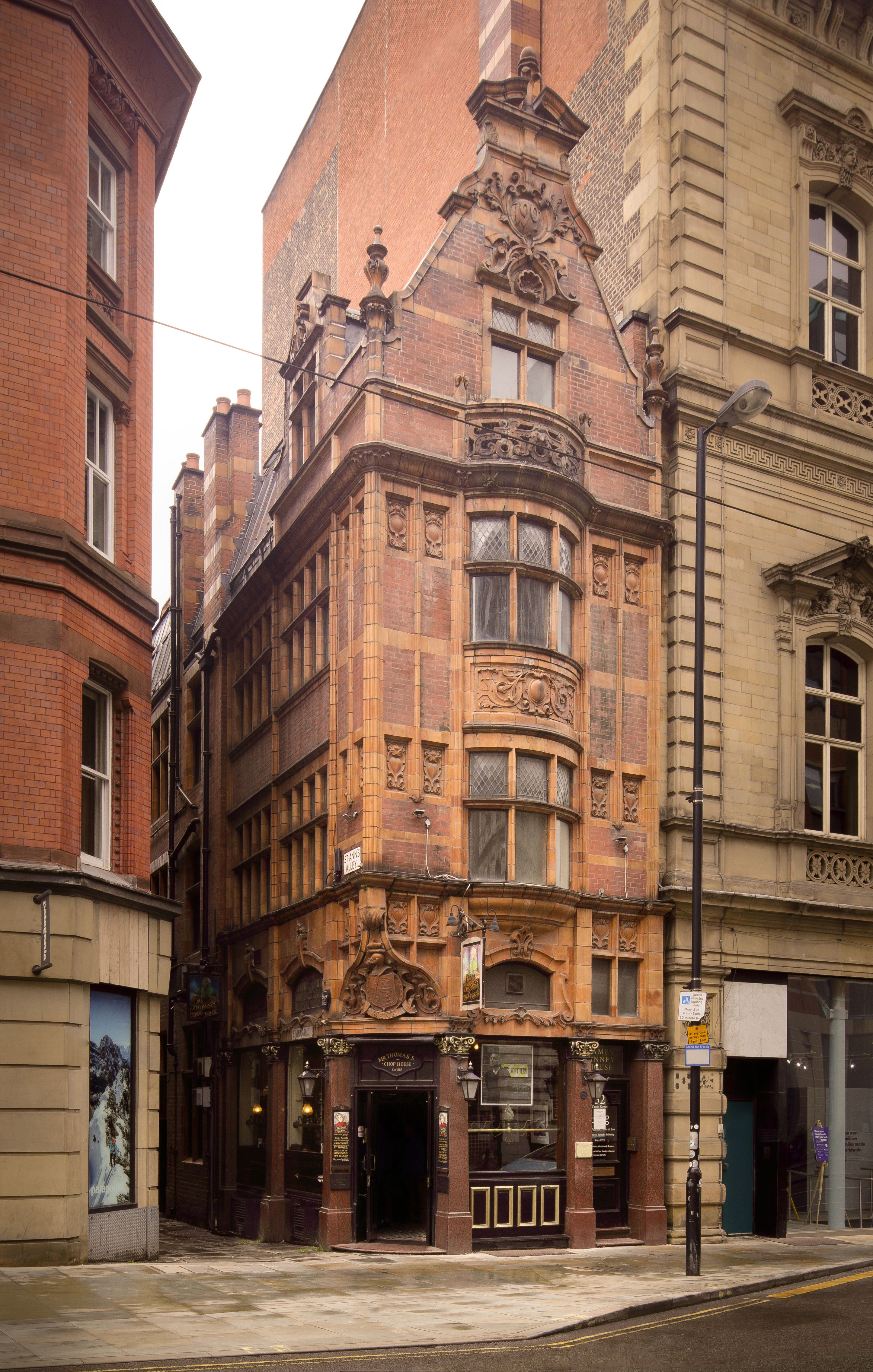Classic Victorian architecture in Manchester, depicting Mr Thomas's Chop House, a historical landmark.